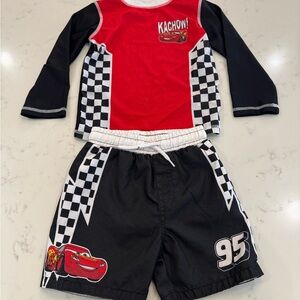 Disney Pixar Cars 3T Lightning McQueen Rash Guard Set - Red & Black
